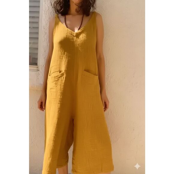 Myrah Penaloza Gold Chain Cropped Jumpsuit One size fits like M - Picture 1 of 10
